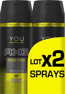 Axe Axe Déodorant Antibactérien YOU Clean Fresh Spray Lot 2x150ml