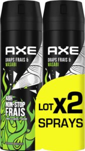Axe AXE Déodorant Bodyspray Homme Draps Frais & Wasabi 48h Non-Stop Frais 2x200ml