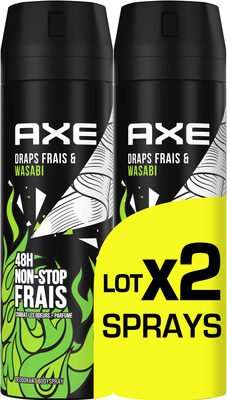 Axe AXE Déodorant Bodyspray Homme Draps Frais & Wasabi 48h Non-Stop Frais 2x200ml