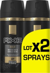 Axe AXE Gold Déodorant Homme Bois de Oud et Vanille Noir 48H Spray Lot 2x150ml