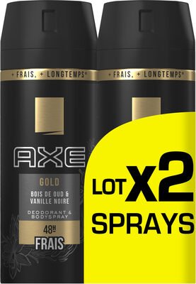 Axe AXE Gold Déodorant Homme Bois de Oud et Vanille Noir 48H Spray Lot 2x150ml
