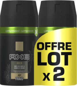 Axe, Gold Compressé AXE Gold Compressé Déodorant Homme Spray Bois de Oud et Vanille Noir Frais 48H Lot 2x100ml