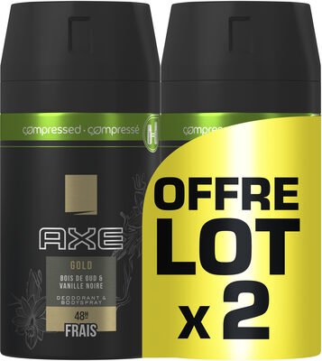 Axe, Gold Compressé AXE Gold Compressé Déodorant Homme Spray Bois de Oud et Vanille Noir Frais 48H Lot 2x100ml