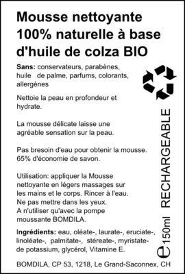 Bomdila Mousse nettoyante 100% naturelle à base d’huile de colza bio