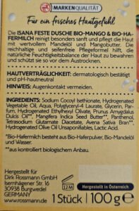 Isana, Rossmann Feste Dusche Bio-Mango Bio-Hafermilch