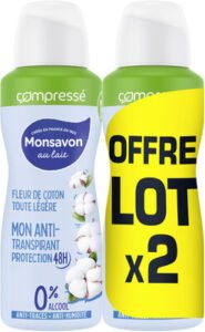 Monsavon Monsavon Anti-Transpirant Femme Spray Compressé Fleur de Coton Toute Légère 2x100ml