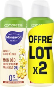 Monsavon Monsavon Anti-Transpirant Femme Spray Compressé Vanille Toute Délicate 2x100ml