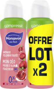 Monsavon, Monsavon au Lait Monsavon Déodorant Femme Spray Compressé Grenade Tellement Fraîche 2x100ml