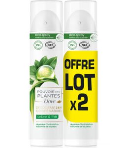 Unilever, Dove Dove Déodorant Femme Spray Pouvoir des Plantes Arbre à Thé 2x75ml