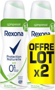 Unilever, Rexona REXONA 0% Compressé Déodorant Femme Anti Transpirant Protection Naturelle Lot 2×100 ML