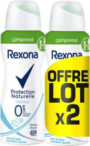 Unilever, Rexona REXONA 0% Compressé Déodorant Femme Compressé Spray Protection Naturelle Fraîcheur Lot 2x100ml