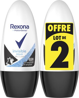 Unilever, Rexona REXONA Déodorant Femme Bille Invisible Aqua 50ml Lot de 2