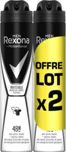 Unilever, Rexona REXONA Men Anti-Transpirant Invisible Black White Spray Lot 2x200ml