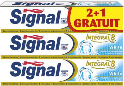 Unilever, Signal Signal Dentifrice Integral 8 White 75ml Lot de 3(2+1 Gratuit)