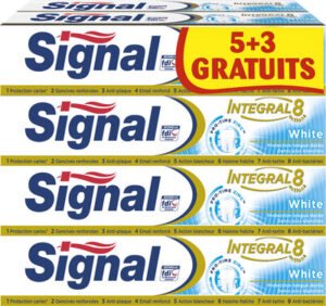 Unilever, Signal Signal Dentifrice Integral 8 White 75ml Lot de 8(5+3 Gratuits)