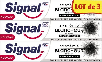 Unilever, Signal Signal Dentifrice Système Blancheur Charbon Actif 3x75ml