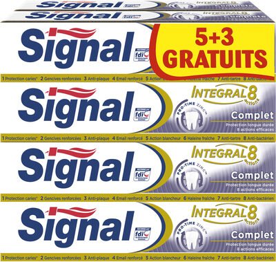 Unilever, Signal Signal Intégral 8 Dentifrice Complet Tube 75ml Lot de 8(5+3 Gratuits)