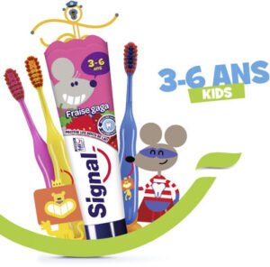 Unilever, Signal SIGNAL Kit pour Enfants 4 Dentifrices 3-6 ans Fraise Gaga et 3 Brosses à Dents Manuelles Extra Souples 2-6 ans x1