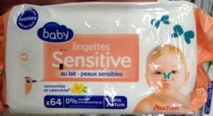 Auchan Lingettes sensitive au lait – peaux sensibles