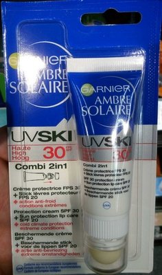 L’Oréal, L’Oreal Consumer products, Garnier, Ambre Solaire, Garnier Ambre Solaire Ambre Solaire UV Ski 30 Combi 2in1 Crème protectrice + Stick lèvres protecteur