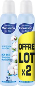 Monsavon Monsavon Anti-Transpirant Femme Spray Fleur de Coton Toute Légère 2x200ml